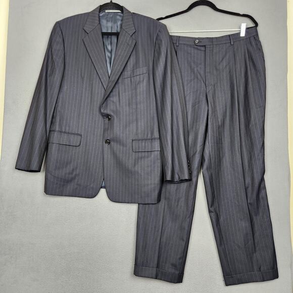 Hickey Freeman Suit Mens 42R Blue Pinstripe Madison Loro Piana USA Nordstrom - Picture 1 of 16